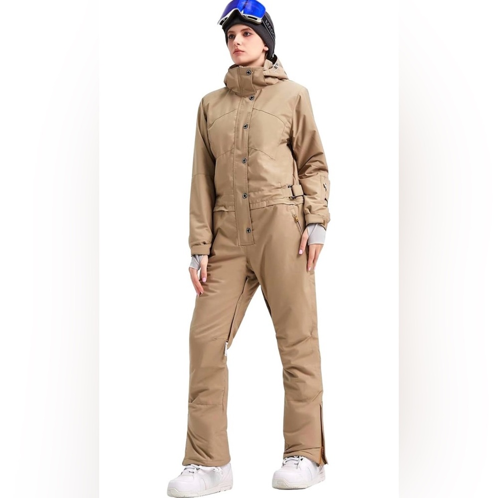 Womens M Snowsuit One Piece Ski Suits Jumpsuits Coveralls Snowboard Jackets Tan